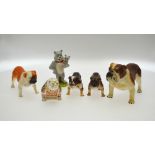 Three Royal Doulton bulldogs, HN 1044, 1047 and RDA107 to/w a Royal Doulton model of Spike and Tyke,