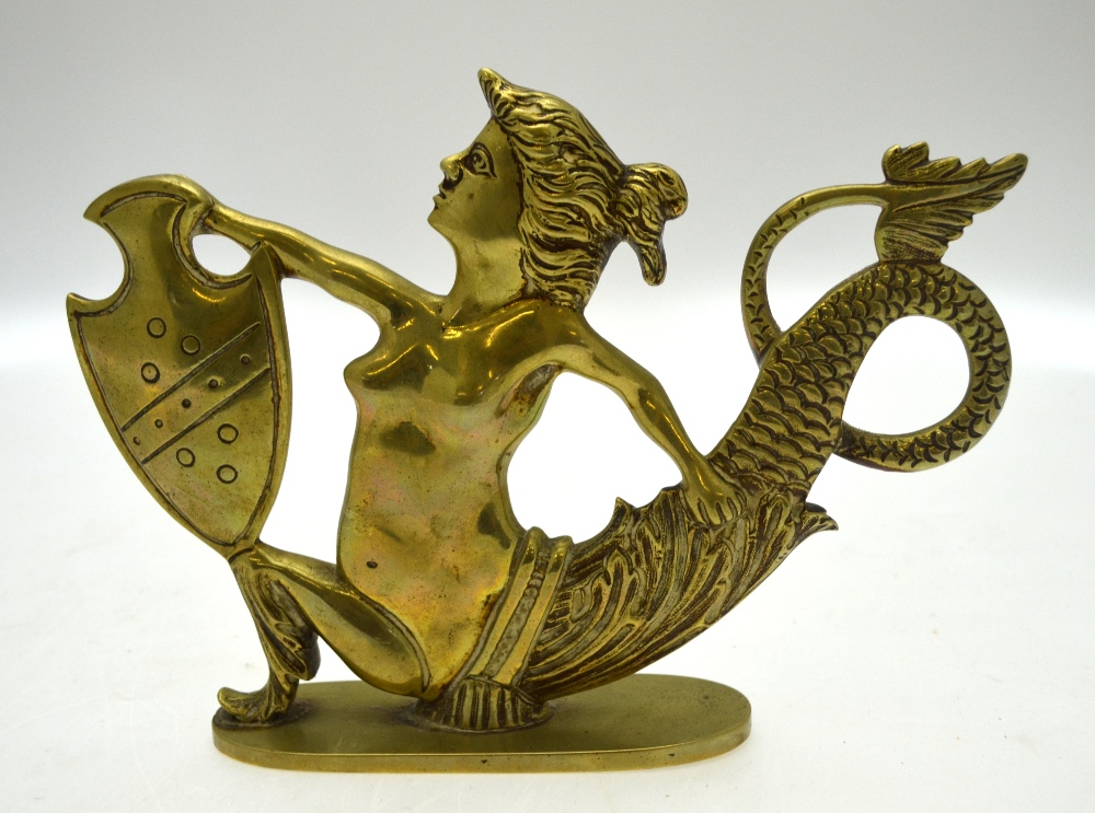 A brass mermaid figure holding a shield - to be viewed from both sides - probably a launch's - Image 2 of 4