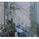 Wim Carpreau - Looking through an open window towards a conservatory interior, oil on canvas,