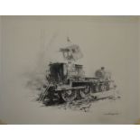 ** David Shepherd (b 1931) - Steam train at breaker's yard, pencil study, signed lower right, 20.