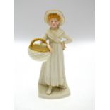 A Royal Worcester Victorian figure of a young girl holding a basket, modelled by Ralph Hadley, no