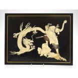 A Japanese Shibayama panel depicting a warrior fighting a dragon, Meiji, framed, 21.