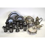 A Victorian electroplated coffee pot, a tea pot, comport, dish and sauce boat,