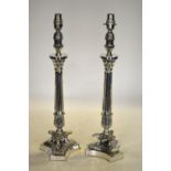 A pair of electroplated Empire style column table lamp-bases,