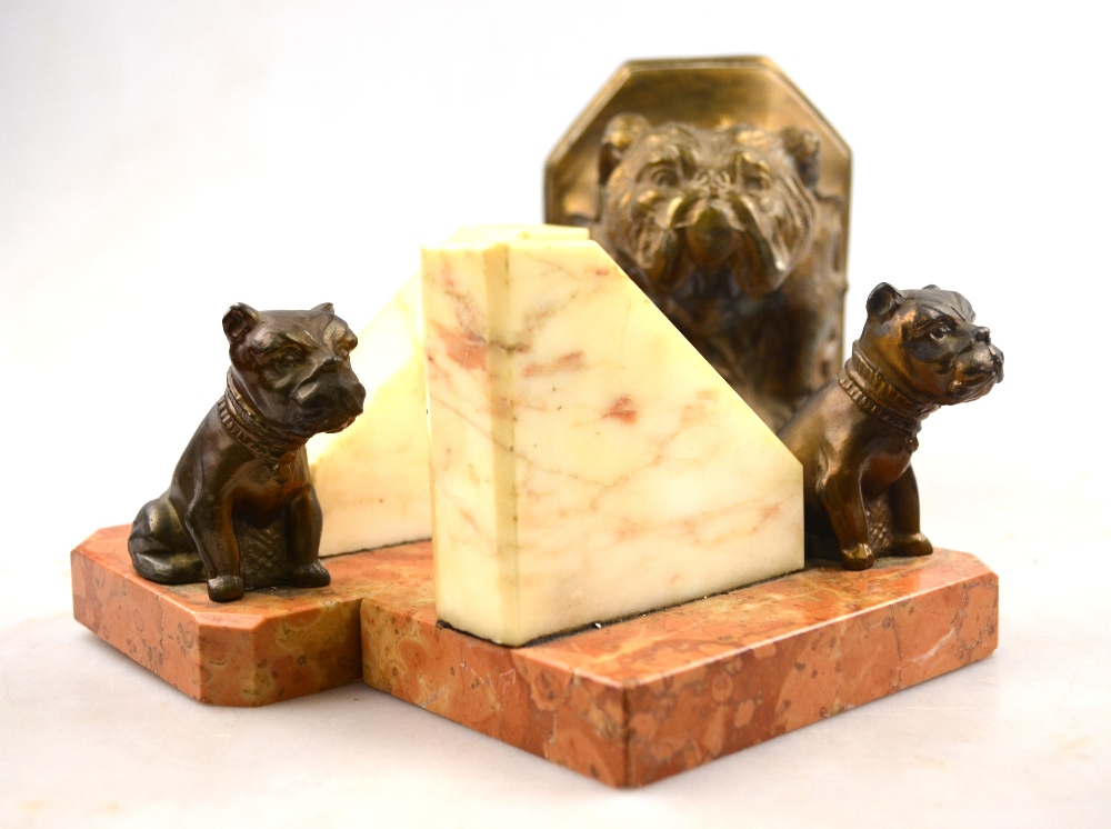 A pair of Art Deco stye marble bookends mounted with bronzed bulldogs; - Image 2 of 4