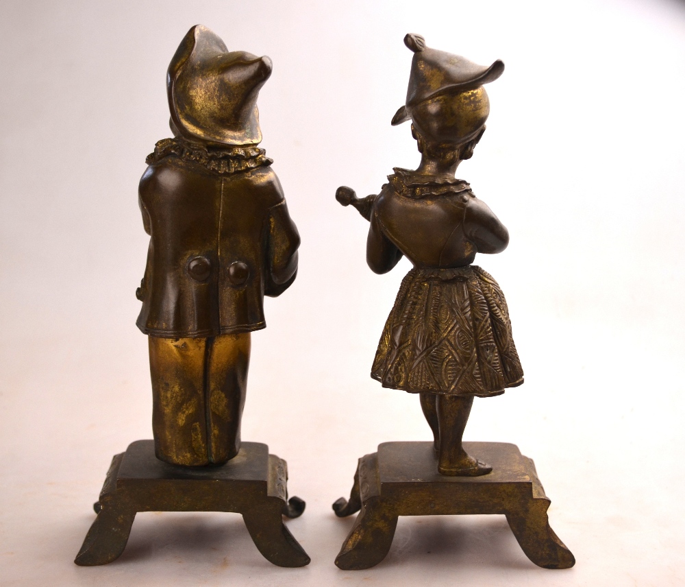 A pair of 19th century Continental bronze garniture figures and a boy clown and girl with doll, - Image 4 of 5
