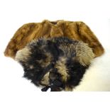 A tan mink evening cape (a/f) and a box of assorted fur collars etc.