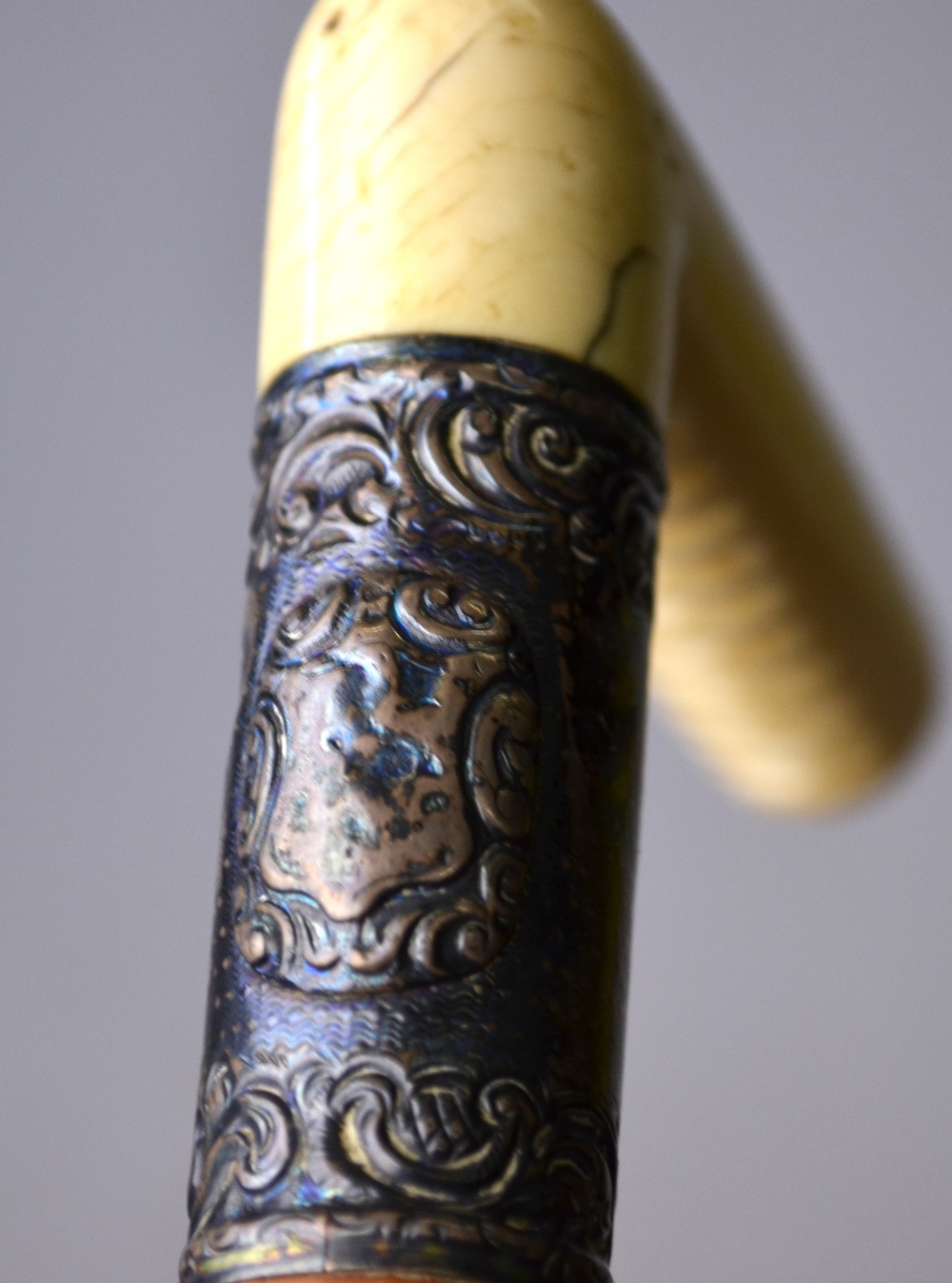 A malacca walking stick with ivory handle and white metal band, - Image 5 of 6