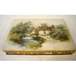 A vintage chocolate box (with scene of Hampshire) containing 19th century and other lace collars,