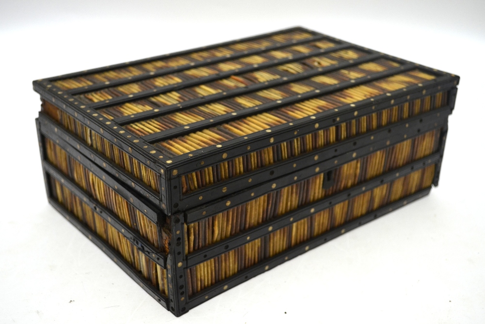 An Indian ebony and porcupine quill box fitted with a tray of lidded compartments, - Image 3 of 6