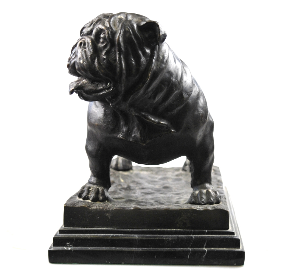 A modern brown patinated bronze bulldog, signed 'Mene', on marbled base, - Image 2 of 5