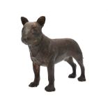 A modern brown patinated bronze English bull terrier, stamped 'Leonardo',