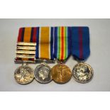 A Boer War/WWI miniature medal group of four comprising a QSA medal, bars SA 1901, Transvaal,