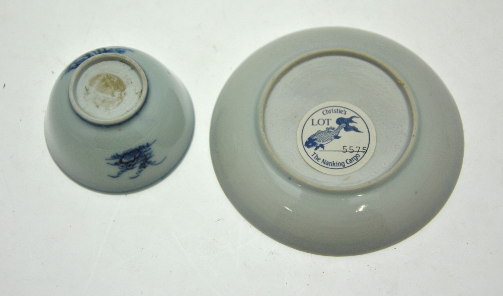 A Chinese blue and white Nanking Cargo teabowl and saucer decorated with a watery landscape to/w a - Image 3 of 4