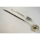 A late Victorian stilton scoop with feather-edge and scroll handle, London 1896, 2.