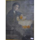 Continental school - Study of a boy with a bowl of oranges, oil on canvas,