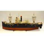 A large painted wood pond boat-model of freight vessel SS Lentrude, with electric motor,