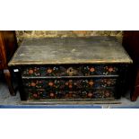 An antique Hungarian stained and polychrome decorated trunk,