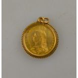 A Victorian half sovereign in pendant mount,