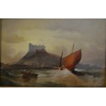 English school - Bamborough Castle, oil on canvas,