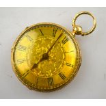 A Victorian lady's fob watch with engraved case and dial, keywind lever movement no.3196 by W. J.