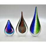 Three Murano glass teardrop sculptures, 16.5 cm, 25 cm & 29.5 cm (3) Condition Report All good