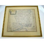 A 17th century Robert Morden map engraving of Hampshire, 37 x 43 cm (mounted,