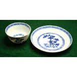 A Nanking Cargo small teabowl and saucer decorated with pine trees to/w a Tek Sing blue and white