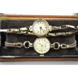 A lady's 9ct gold Vertex wristwatch with 15-jewel Swiss movement, on gold rope-twist bracelet,