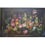 Dutch school - A flower and fruit garland, oil on canvas,