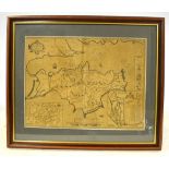 A 17th century John Speed map engraving of the Isle of Wight (un-tinted), 38 x 51 cm (mounted,