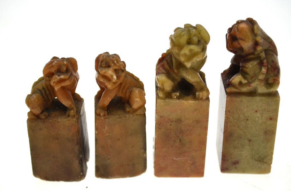 A set of four Chinese ivory chess pieces, kings and queens, one pair stained red, - Image 4 of 4