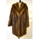 A shadowed light brown sable full-length fur coat with shawl collar, 59 cm across chest Condition