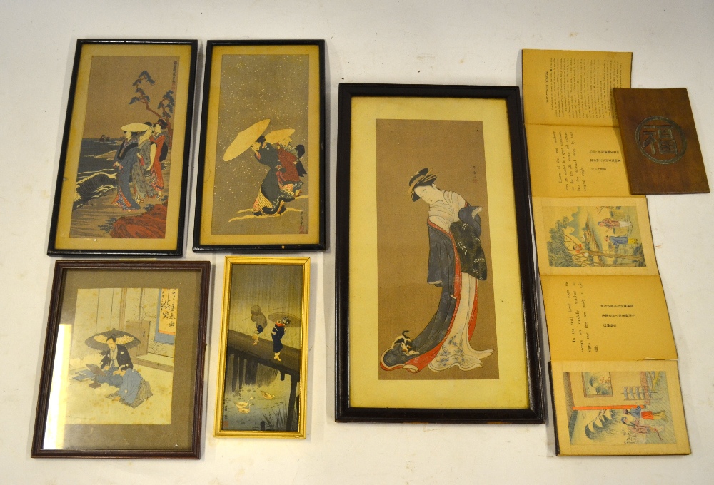 Five Japanese woodcut prints of figures to/w a Chinese story of silk (6) - Image 2 of 6