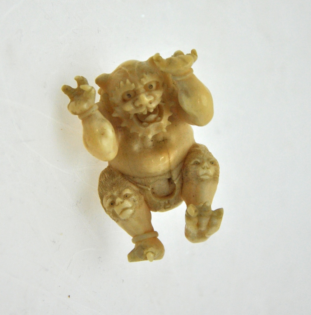 WITHDRAWN  A Japanese carved ivory devil incorporating several animals, Meiji, 5.5 cm h. - Image 4 of 4
