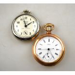 A Waltham gilt metal pocket watch with keywind movement,