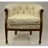 An Edwardian Sheraton Revival polychrome decorated serpentine form chair with button upholstery