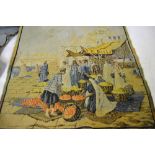 Two machined tapestry panels depicting Nile and Egyptian market scenes (2)