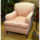 A Howard style easy armchair upholstered in pale red flecked open weave fabric Condition Report