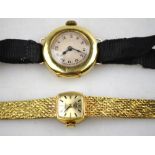 A lady's 18ct gold wristwatch with Swiss movement, Import London 1919, with moire strap,