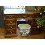 A Victorian Gothic Revival oak pedestal desk,