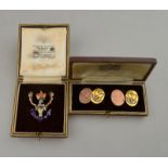 A 9ct gold enamel and diamond set Seaforth Highlanders Regimental brooch and a pair of 9ct gold