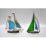 Two Murano glass and metal sailing boats, 23.5 cm & 26 cm h.