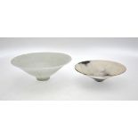 Two studio pottery conical shaped bowls in the Japanese style, the celadon glazed bowl 21 cm