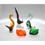 Murano glass - three bird sculptures, 32.5 cm high and two swan ashtrays (5) Condition Report All