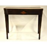 A 19th century inlaid dark satinwood fold over tea table,