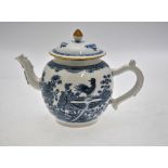A Chinese 18th century blue and white teapot decorated with a bird amidst flowers and foliage to/w