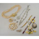 A collection of various vintage jewellery items of jewellery including eight-row simulated pearl