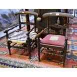 A pair of Regency stained pine and beech children's armchairs,