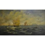 19th century English school - A busy shipping channel, oil on panel, 46 x 80 cm Condition Report